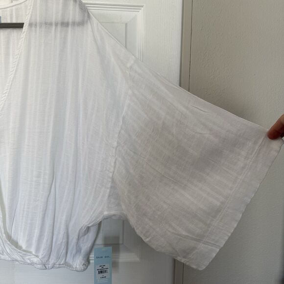 NWT Blue Sol White on White Striped Mock Wrap Blouse Women’s Size Large - Picture 3 of 9